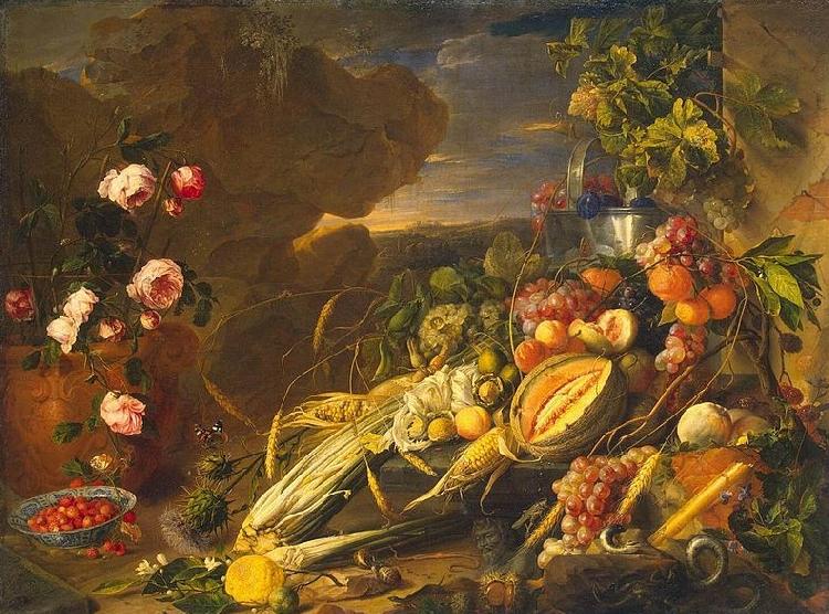 Jan Davidsz. de Heem Fruit and a Vase of Flowers oil painting picture